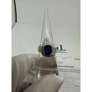 3.16 Ct Natural Sapphire and Diamond Ring, Cushion Cut with 14kt Gold Ring